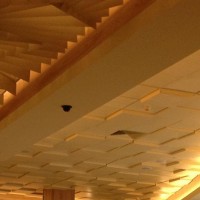 Grid Ceiling with painted Architectural Design Fibre Glass Drop Ceiling Tiles, Plasterboard Bulkheads