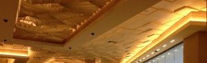 Grid Ceiling with painted Architectural Design Fibre Glass Drop Ceiling Tiles, Plasterboard Bulkheads