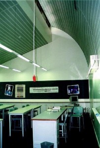 ACOUSTIC CURVED CORULINE PERFORATED ALUMINIUM CEILING AND PLASTERBOARD WALLS