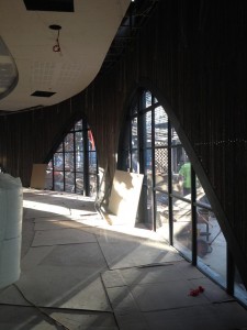 Curved CFC Wall lining before timber feature inside The Merrywell